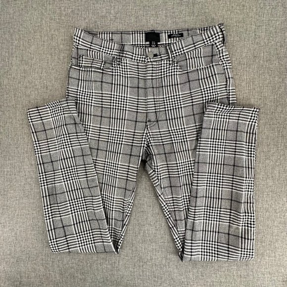 H&M Plaid Pants Skinny Fit size 30 Black White Pockets Work Business School Wear - Picture 3 of 16